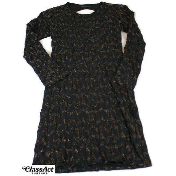 ZARA WB Women's Black Gold Long Sleeve Dress Open Back Pullover Sz M - Picture 1 of 7